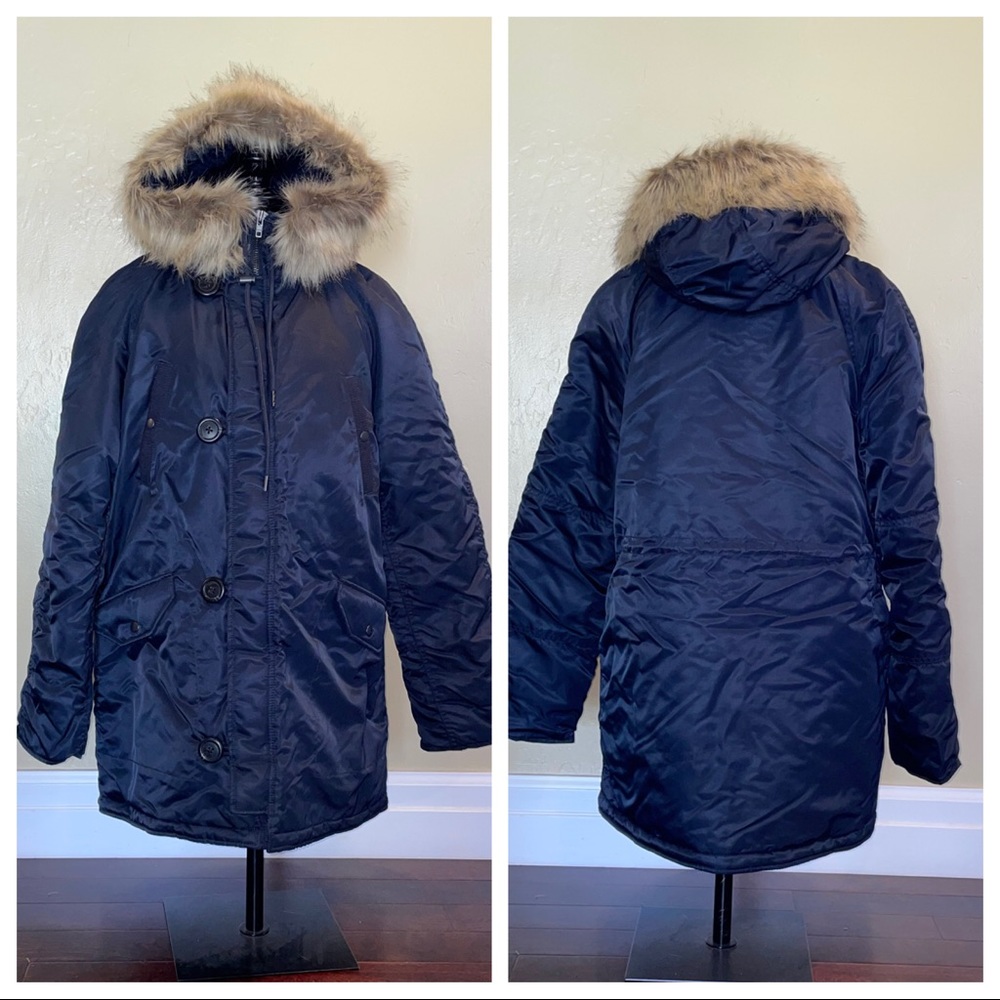 J Crew Military Parka Dark Navy Removable Hood Size Medium